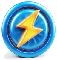 Circular blue button with a bright yellow lightning bolt graphic. png
