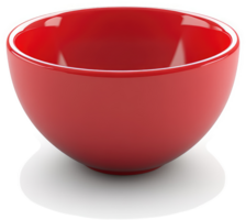Empty red ceramic bowl on a reflective surface. png