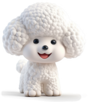 Fluffy white poodle figurine with a cheerful expression. png