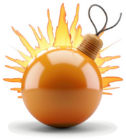 Exploding orange bomb with fiery burst. png