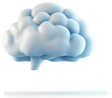 Light-blue brain, stylized and 3d rendered, appears floating. png