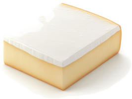 Creamy, rectangular block of cheese with a bite taken out. png