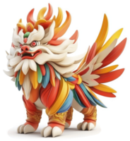 Colorful mythical beast with vibrant plumage and regal adornments. png