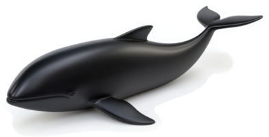 Glossy black whale figurine, displayed on white background. png