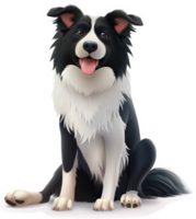 Smiling border collie sitting, digitally illustrated. png