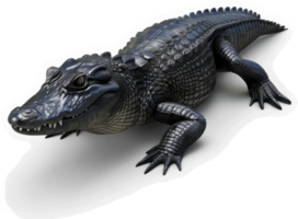 Dark alligator reptile in profile view. png