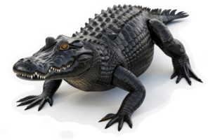 A digitally rendered, black alligator, posed for display. png
