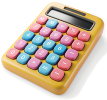 A brightly colored, handheld calculator with multi-colored buttons. png