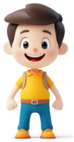Cheerful cartoon boy with backpack stands in profile view. png