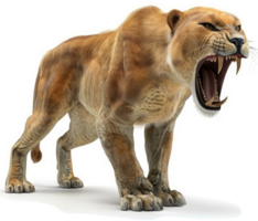 A formidable extinct predatory feline stands alert. png