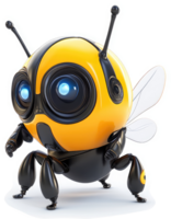 A futuristic, robotic bee character with glowing eyes. png