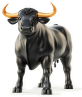 Powerful black bull statue with golden horns. png