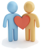 Two figures hold a heart, symbolizing affection and connection. png