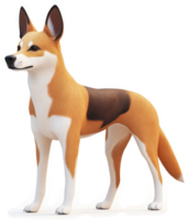 Playful canine figure with striking color patterns. png