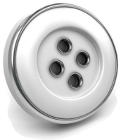 Round white button with metallic trim and four buttonholes. png