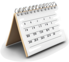 A tabletop calendar with dates displayed. png