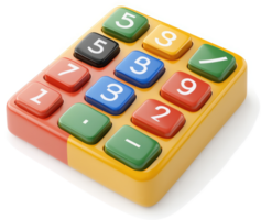 Colorful keypad with number and function buttons. png