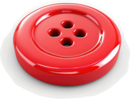 Close-up view of a circular, red button with four small holes. png