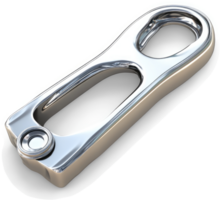 Metallic, sculpted fastening component with embedded features. png