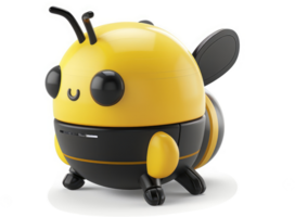 Cute, round bee toy with expressive features. png