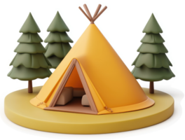 Cartoonish illustration of a teepee in a forest clearing. png