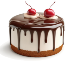 Decadent chocolate cake topped with cherries. png