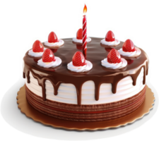 Chocolate cake adorned with strawberries and whipped cream. png