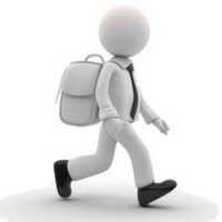 3D rendering of a person walking with a backpack. png