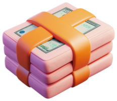 Stacked bundles of US currency, secured with orange tape. png