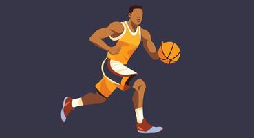 illustration of a basketball player holding a basketball, isolated on a clean background, symbolizing sportsmanship, athleticism, and dynamic action in a minimalist style vector