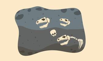 illustration of dinosaur fossils embedded in a rock, symbolizing paleontology, ancient history, and prehistoric life in a clean and educational vector