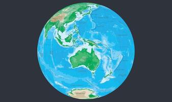 Flat design illustration of Australia on a globe, showing its position on the world map and symbolizing geography, travel, and global awareness in a clean, minimal style. vector