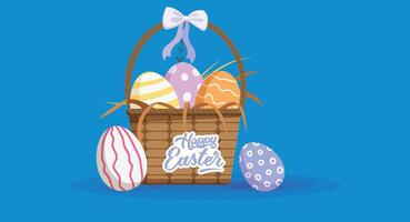 illustration of Easter eggs in a basket, decorated with vibrant colors and patterns, symbolizing Easter celebrations, spring, and festive traditions vector