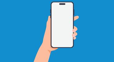 Flat design illustration of a hand holding a smartphone, screen facing forward, representing technology, connectivity, and modern interaction on a solid background. vector