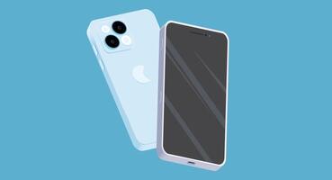 Illustration of a futuristic mobile phone device with a sleek design and blue glow, presented as a mockup, symbolizing advanced technology, innovation, and modern communication tools. vector