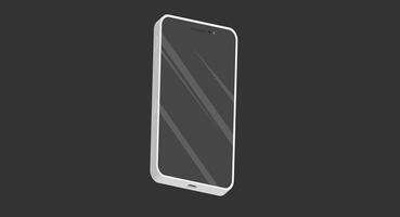 Isometric flat design illustration of a smartphone displayed against a solid black background, showcasing the sleek design, screen, and modern tech features in a minimalist style. vector