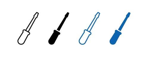 Screw diver flat line icon set. Screw diver set outline. Key tool isolated on white background. vector