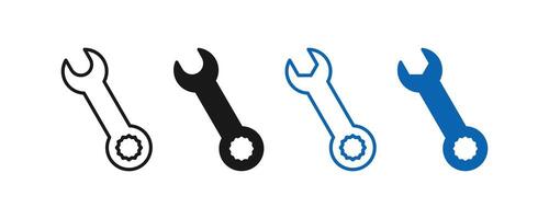 Wrench icon set. Combination wrench icon. Spanner with open box or ring end flat icon for apps and websites vector
