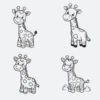 Printable Coloring Page Set Featuring Cute and Adorable Giraffes Perfect Animal Art for Children to Enjoy, Learn, and Express Creativity with These Friendly Jungle Characters vector