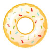 Inflatable swimming circle in the form of a donut with colored sprinkles. Bright lifebuoy, inflatable toy float. Summer accessory for swimming on the beach, in the pool. cartoon illustration. vector