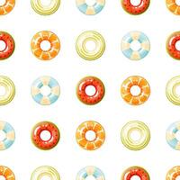 Seamless pattern of colorful inflatable swimming rings. summer pattern. Bright lifebuoy, inflatable float toy. Summer accessory for swimming on the beach, in the pool. vector