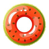 Inflatable swimming circle in the form of a watermelon. Bright lifebuoy, inflatable toy float. Summer accessory for swimming on the beach, in the pool. cartoon illustration. vector