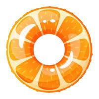 Inflatable swimming circle in the form of an orange slice. Bright lifebuoy, inflatable toy float. Summer accessory for swimming on the beach, in the pool. cartoon illustration. vector