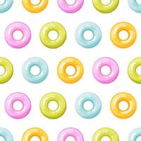 Seamless pattern of colorful inflatable swimming rings. Bright lifebuoy, inflatable float toy. Summer accessory for swimming on the beach, in the pool. vector