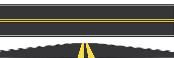 Two views of a minimal straight road with dashed yellow center lines vector