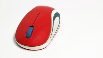 Red and white mouse isolated on white background photo