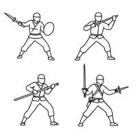 Medieval knight soldier armor standing strong with sword and shield in battle stance vector