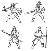 Medieval knight soldier armor complete with shield helmet sword in action stance vector