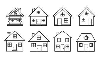 Various house illustrations featuring different architectural designs and details vector
