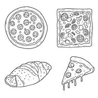 Pizza Illustration Collection Displaying Sliced Pies with Fun Doodle Style Art vector